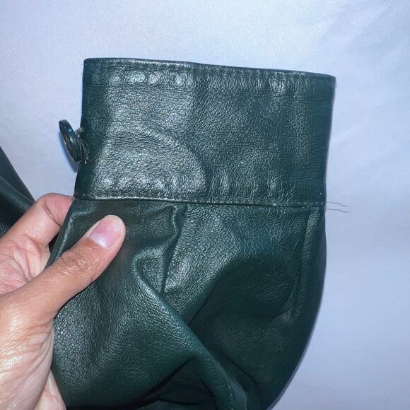Vintage 80s Genuine Leather Bomber Jacket Coat Size Large Women's Winter Green - Picture 8 of 13